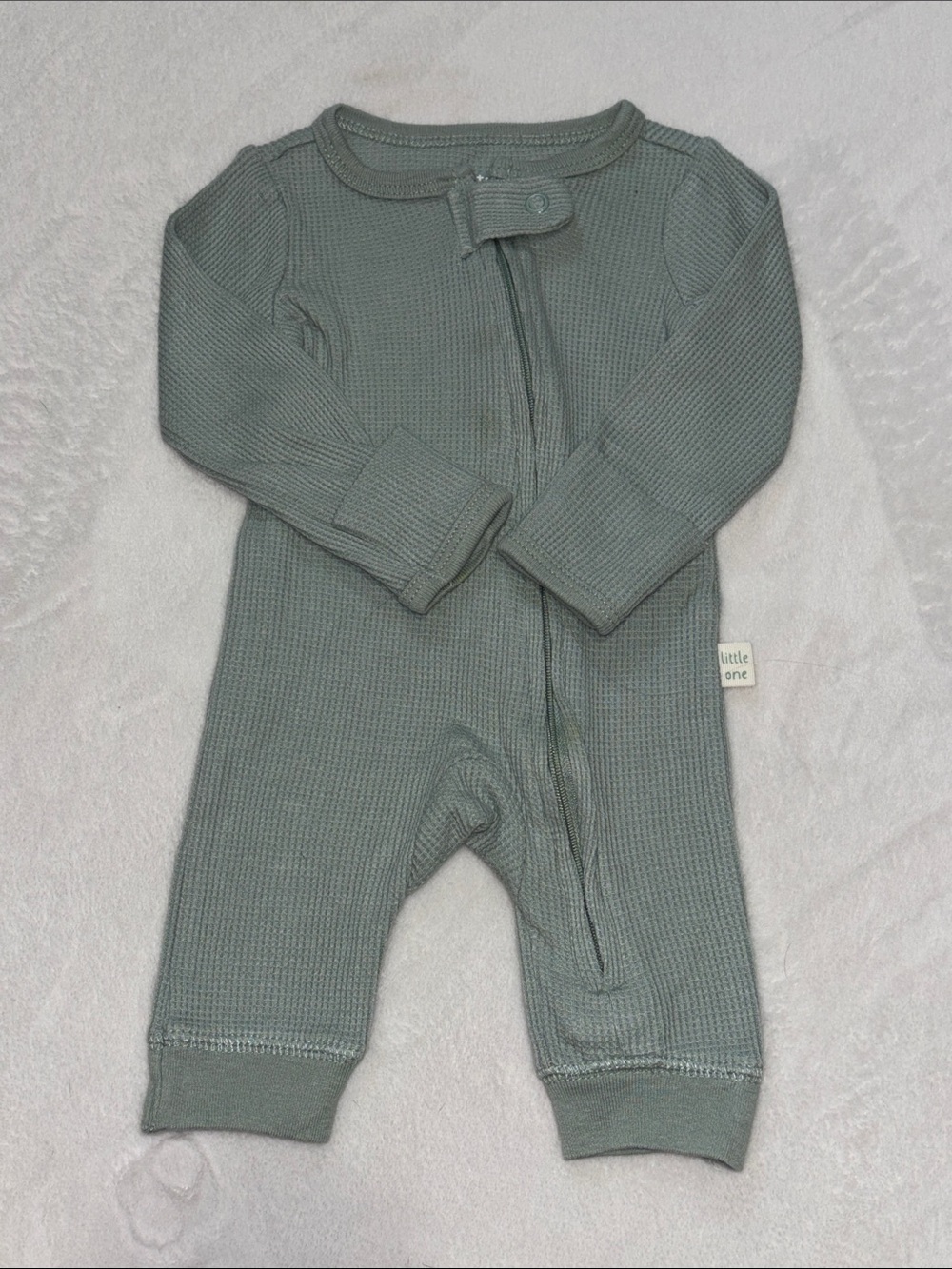 Carters Little Planet Sage Green Waffle-Knit Zip Baby One-Piece sleeper